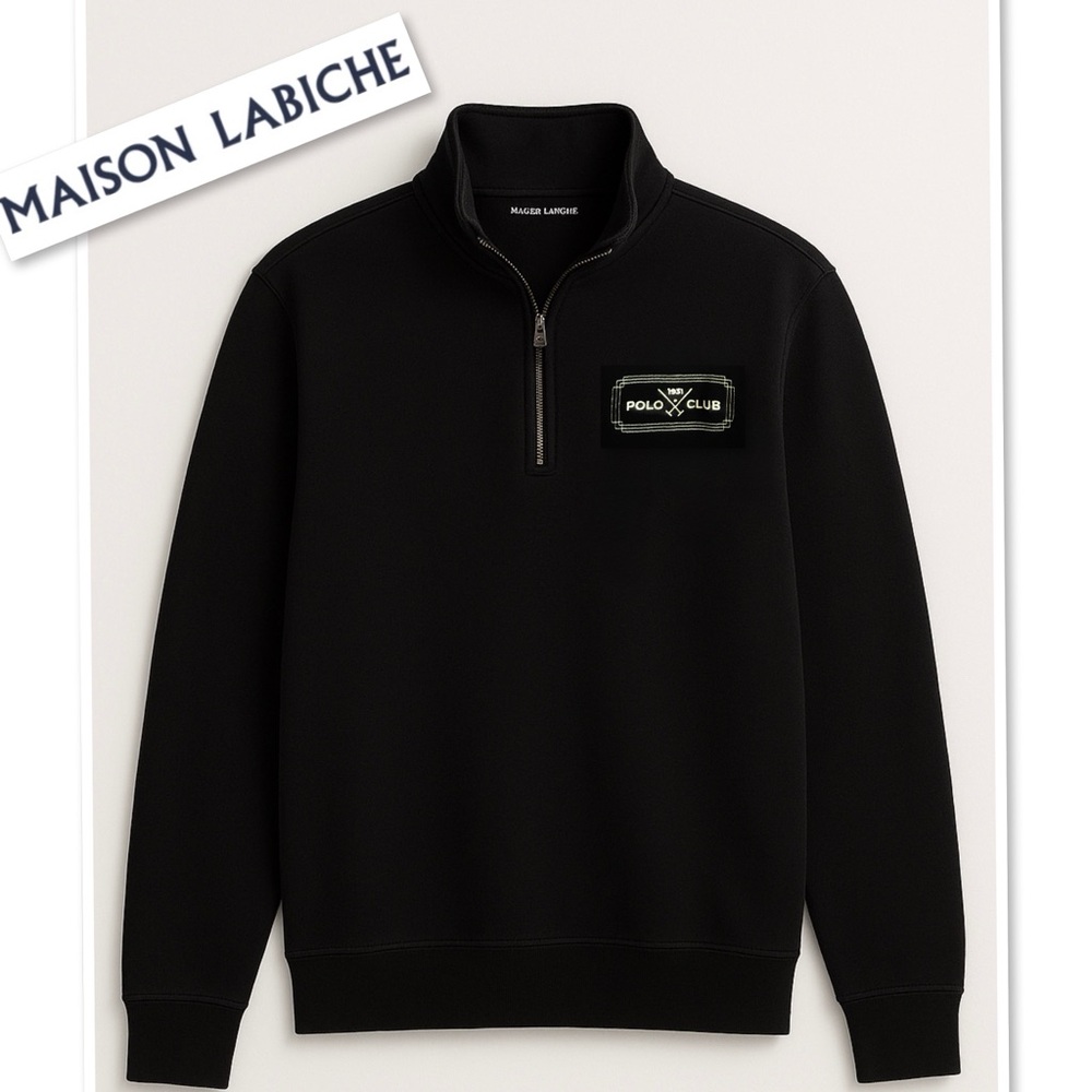 Maison Labiche Polo Club Quarter Zip Pullover Sweatshirt Black Men’s Size M Logo